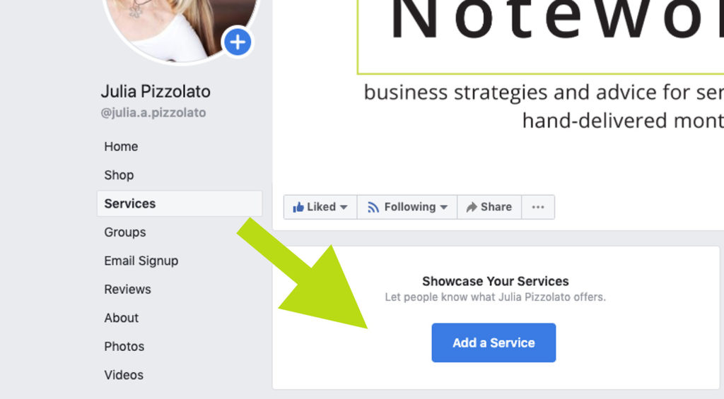 Where you can click the add a service button
