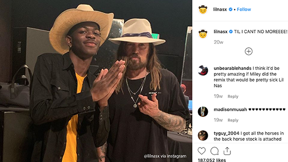 Lil Nas X and Billy Ray Cyrus in a recording studio. Courtesy Lil Nas X via Instagram.